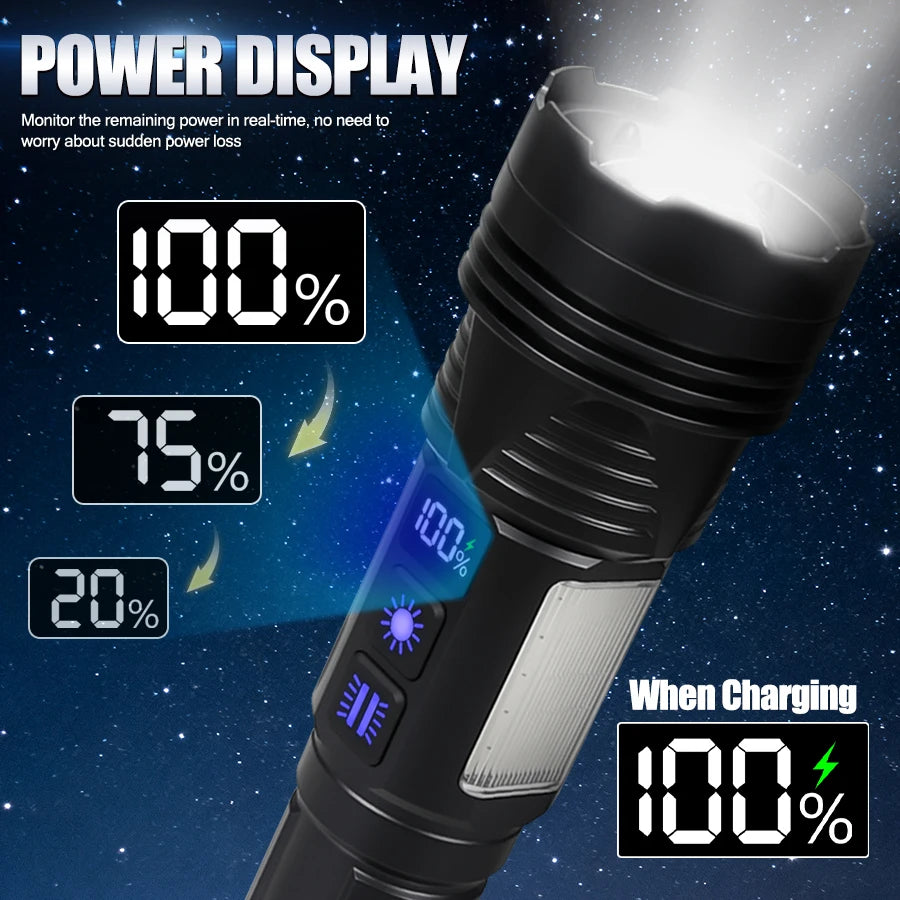 Outdoor Rechargeable RGB Led Flashlight Zoomable Torch Strong Light 11 Mode Tactical Lamp for Camping Fishing Emergency Lantern