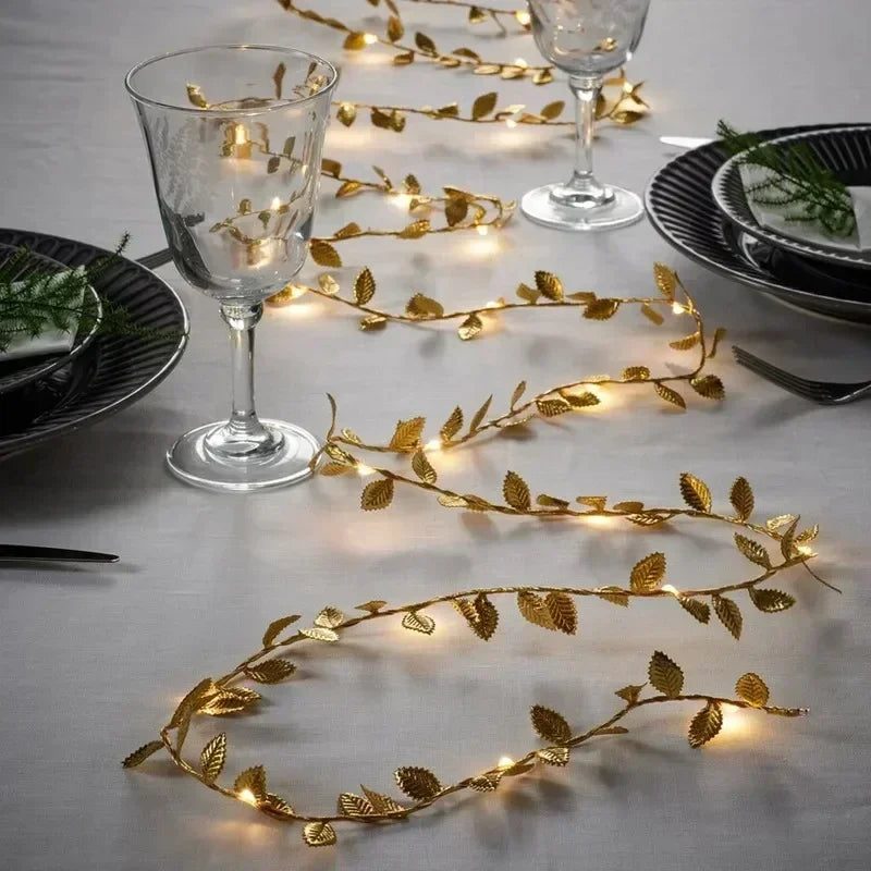 Silver Golden Tiny Leaves LED Fairy Lights String 5M 10M Christmas Wedding Party Holiday Garland Wreath Decor