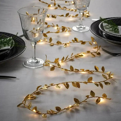 Silver Golden Tiny Leaves LED Fairy Lights String 5M 10M Christmas Wedding Party Holiday Garland Wreath Decor