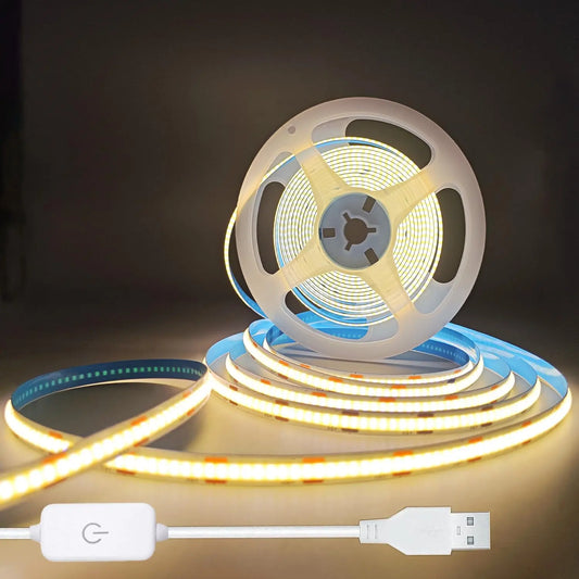 USB 5V LED Strip Light COB Touch Dimmer Control Lamp High Density RA90 Flexible Tape Lights 320Leds/m For Home Cabinet Decor