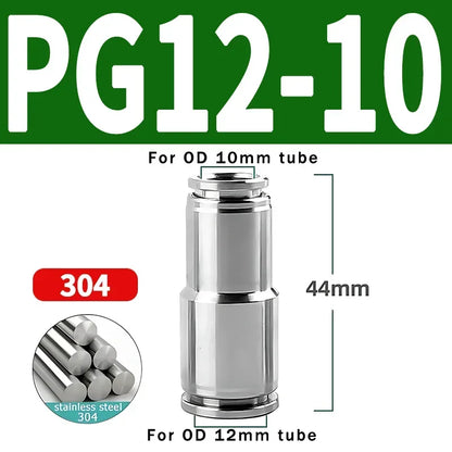 304 Stainless Steel Pneumatic Quick Connect Fitting PG PU 4/6/8/10mm Air Compressor Gas Pipe Hydraulic Plug-In