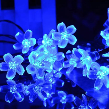 Solar Sakura Fairy String Lights, 5/7/12/22M Peach Blossom Cherry LED Lamp for Wedding, Party, Garden, Christmas Outdoor Decor