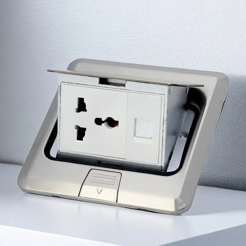 Floor Electrical Outlet Pop Up Kitchen Countertop Waterproof Sockets Pop Out Receptacle Stainless Steel Box Golden Cover 15A