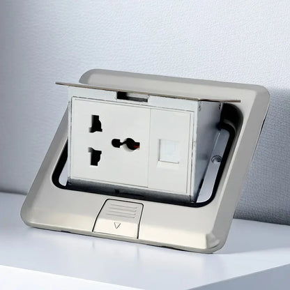 Floor Electrical Outlet Pop Up Kitchen Countertop Waterproof Sockets Pop Out Receptacle Stainless Steel Box Golden Cover 15A