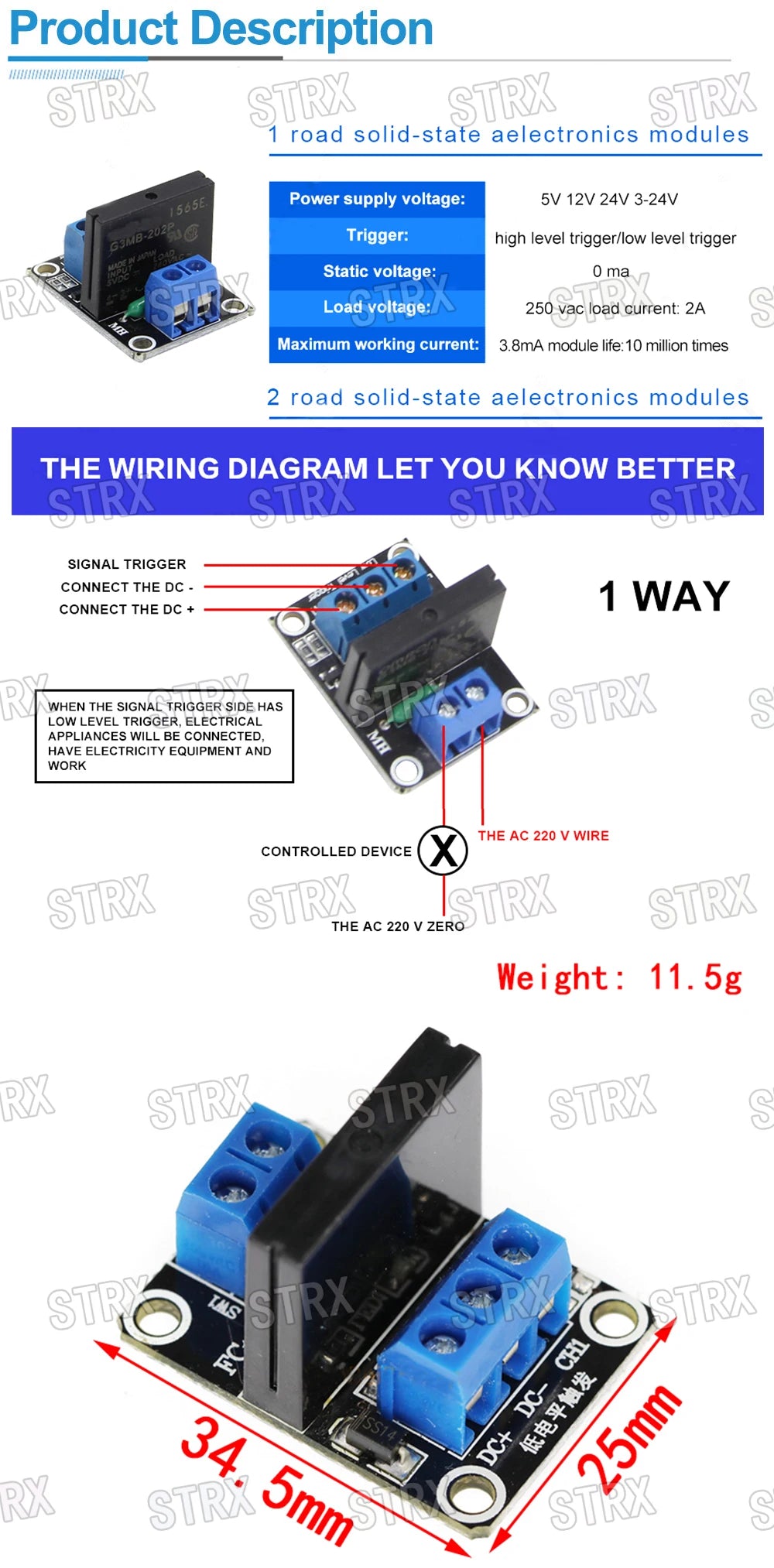 5V 1-Channel Solid State Relay Module SSR High/Low Level for Arduino 250V 2A