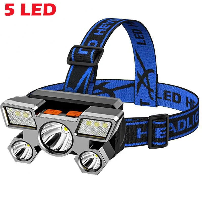 5/11 LED Headlamp Strong Light Head Torch USB Rechargeable Headlight Built-in 18650 Battery Outdoor Fishing Camping Lantern