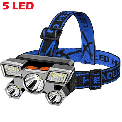 5/11 LED Headlamp Strong Light Head Torch USB Rechargeable Headlight Built-in 18650 Battery Outdoor Fishing Camping Lantern