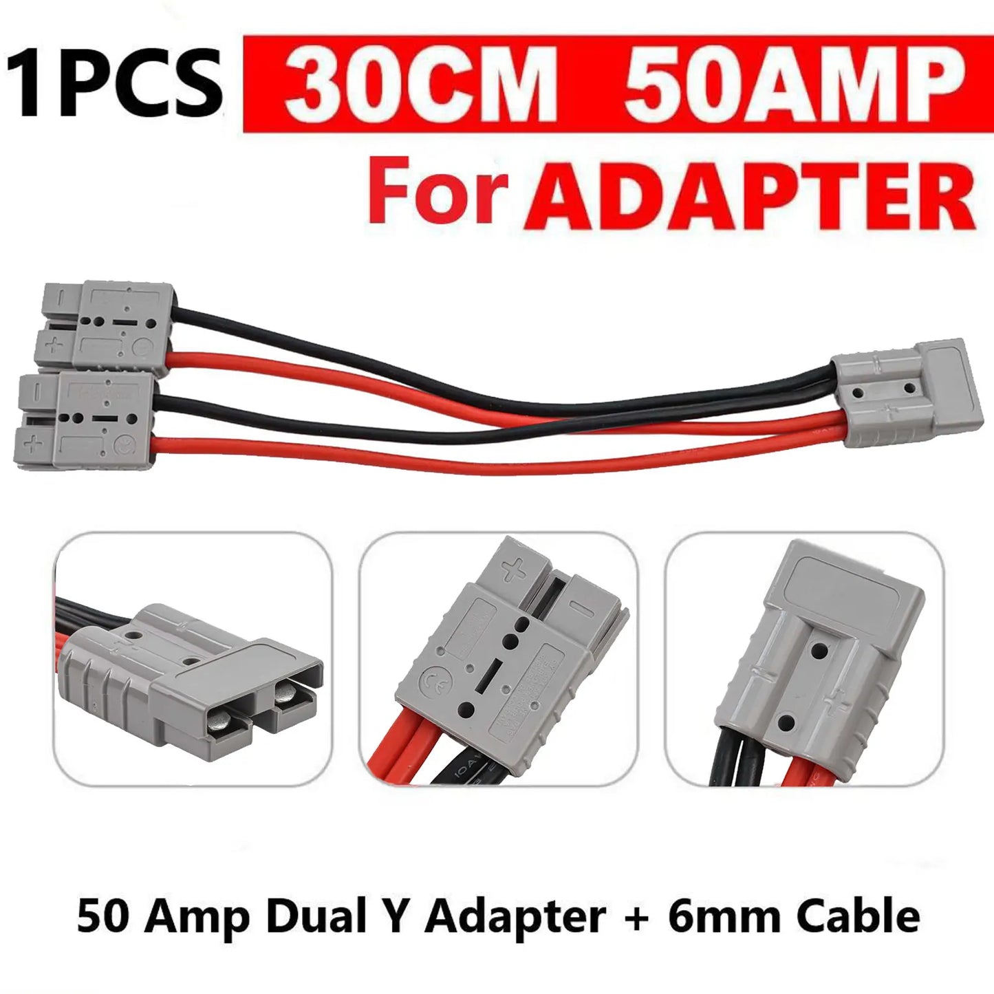 1pc 50A For Anderson Plug Connector Double Y Adapter 4mm Car Cable 4 Square Wires 30cm For Forklifts Stackers Vehicles