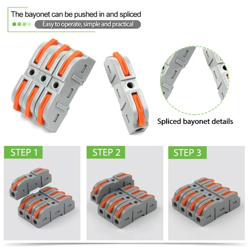 1 to 1 Inline Lever Wire Connector Kit Universal Compact Electrical Cable Terminal Block Spliceable Butt Junction 28-12 AWG