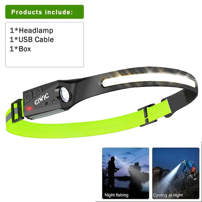 Sensor Headlamp LED Head Flashlight Rechargeable Headlight Built-in 1200mAh Battery 5 Lighting Modes Fishing Camping Lantern