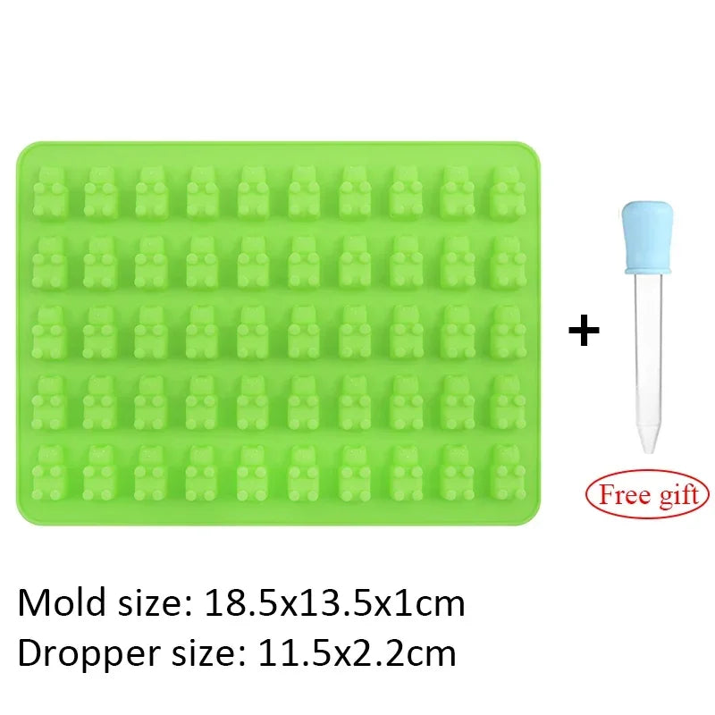 50 Grid Gummy Bear Silicone Mold with Dropper for Candy Chocolate