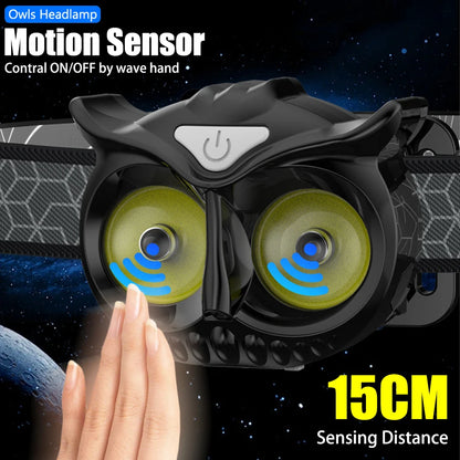 COB Owl Mini Headlamp Type-C Charge Headlight Portable Hunting Strong Magnet LED Flashlight Camping HeadLamp with Hanging Hook