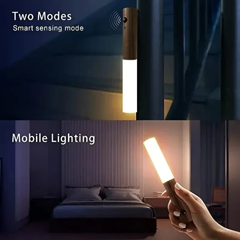 Creative LED Wood Wall Light Motion Sensor Type-C Night Lamp