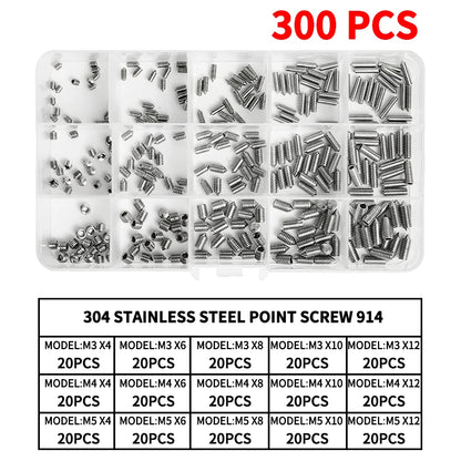 DIN914 304 Stainless Steel Hex Socket Point Grub Screws Set M3 M4 M5 M6 M8 M10 High Hardness Assortment