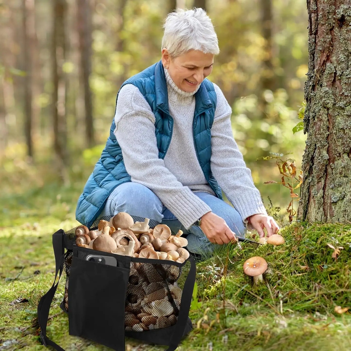 Mesh Mushroom Foraging Bag with Adjustable Shoulder Strap