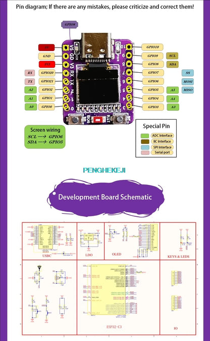 ESP32-C3 SuperMini Development Board with 0.42" OLED Module and Ceramic Antenna WiFi Bluetooth