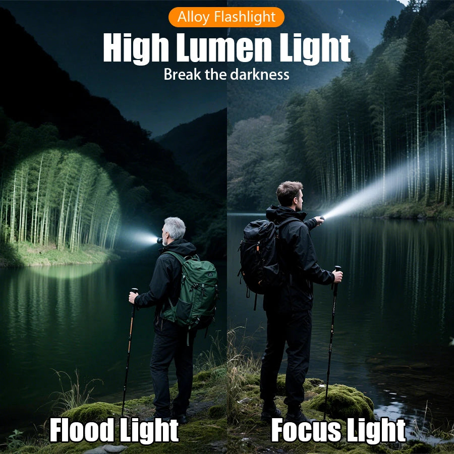 Super Bright Flashlight with Flame Ignition Type-C Rechargeable Outdoor Zoomable Aluminum Alloy Floodlight Camping Adventure
