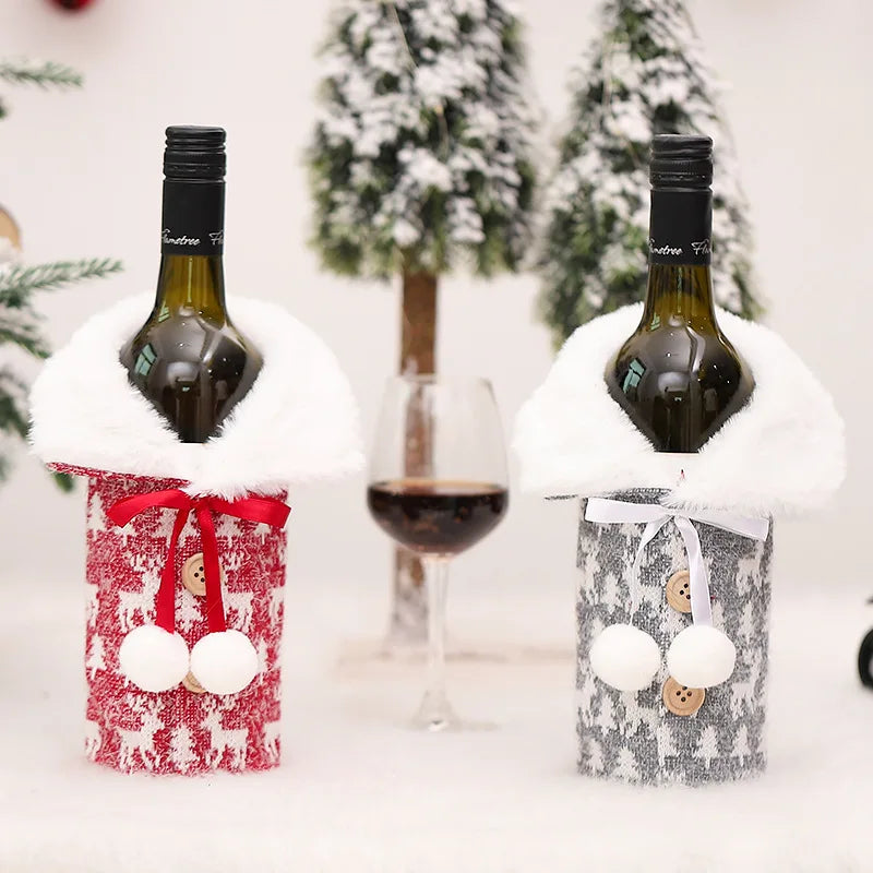 Creative Christmas Wine Bottle Cover Set Velvet Santa & Snowman Decor