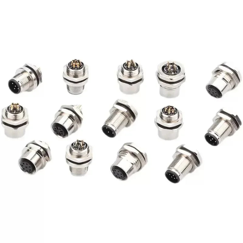 M12 4Pin 5 8Pin Sensor Connector Panel Back Mount Waterproof Flange Socket Threaded Coupling Male Female A Code Connectors