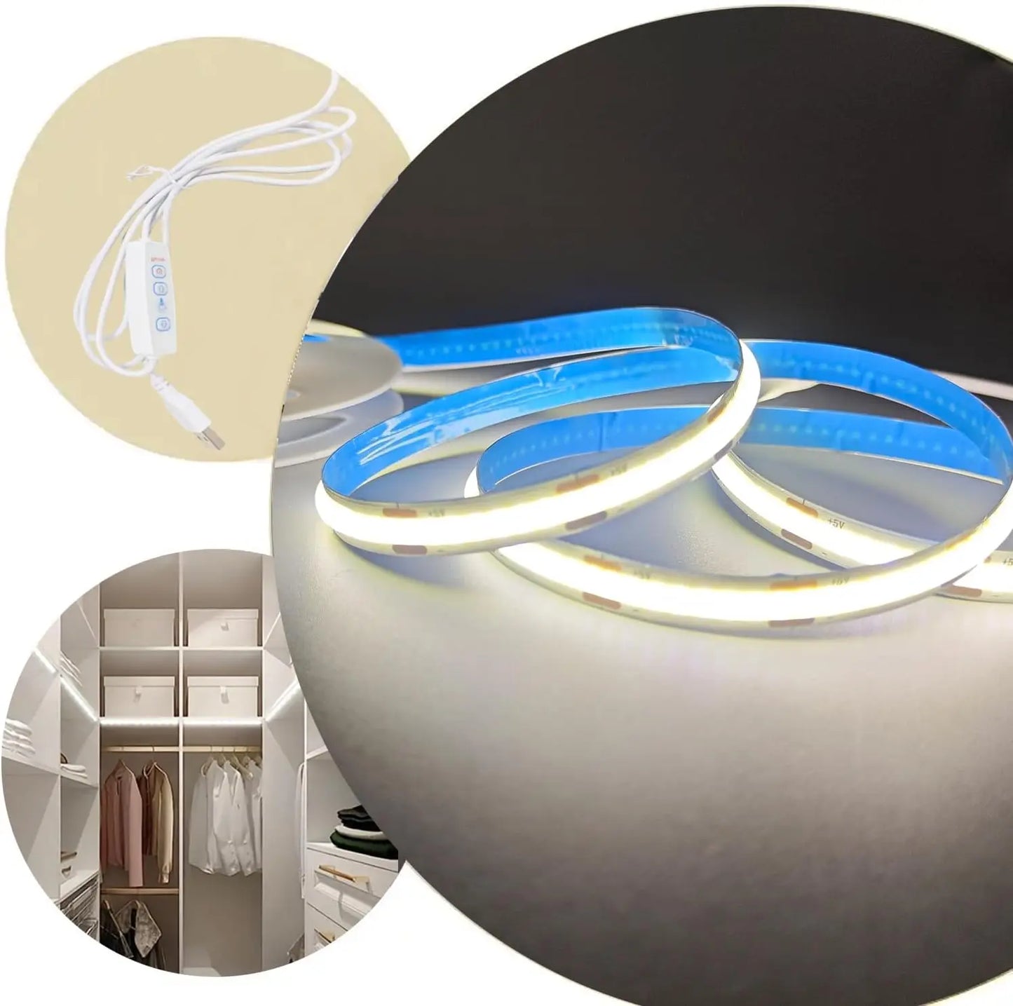 USB COB LED Strip Light 5V with Dimmer Flexible Backlight White/Warm White