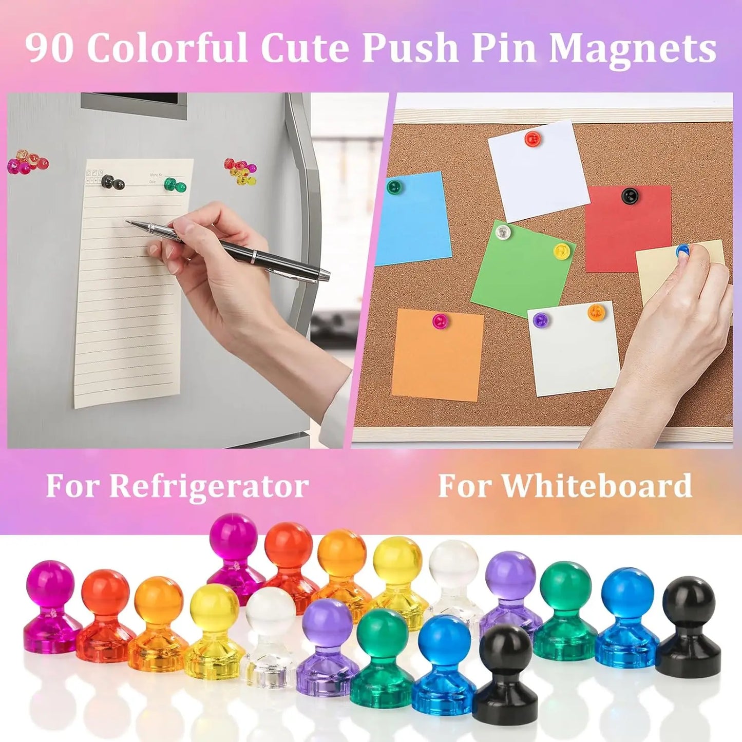 100x Magnetic Push Pins Strong Fridge Magnets Whiteboard Map Tacks
