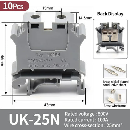 Premium Brass UK Screw Clamp Connector for Wiring DIN Rail Mounted UK1.5N 2.5B 3N 5N 6N 10N 16N 25N 35N 50N