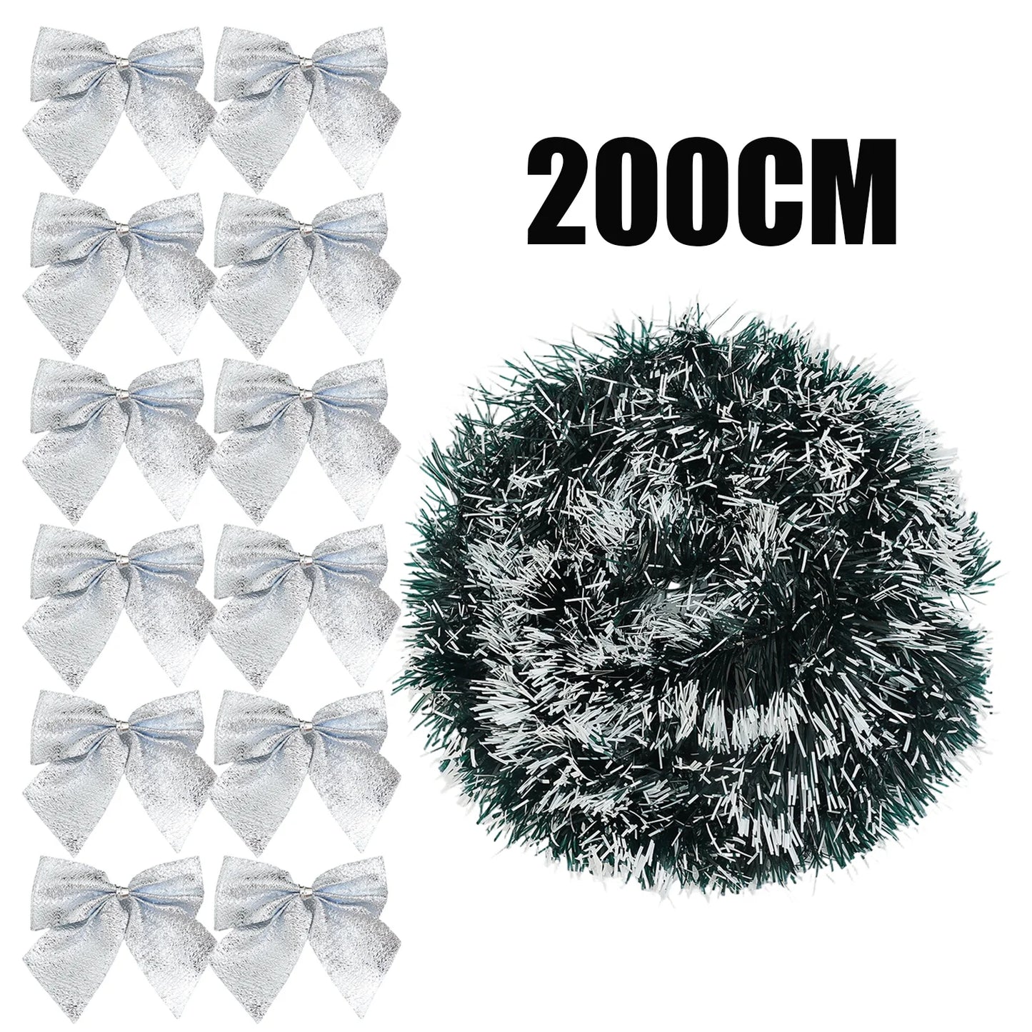 10/2M Christmas Bow Ribbon Garland Embellished Green Tinsel Xmas Tree Hanging Ornament Holiday Party Home Wedding Decoration