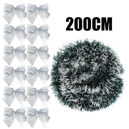 10/2M Christmas Bow Ribbon Garland Embellished Green Tinsel Xmas Tree Hanging Ornament Holiday Party Home Wedding Decoration