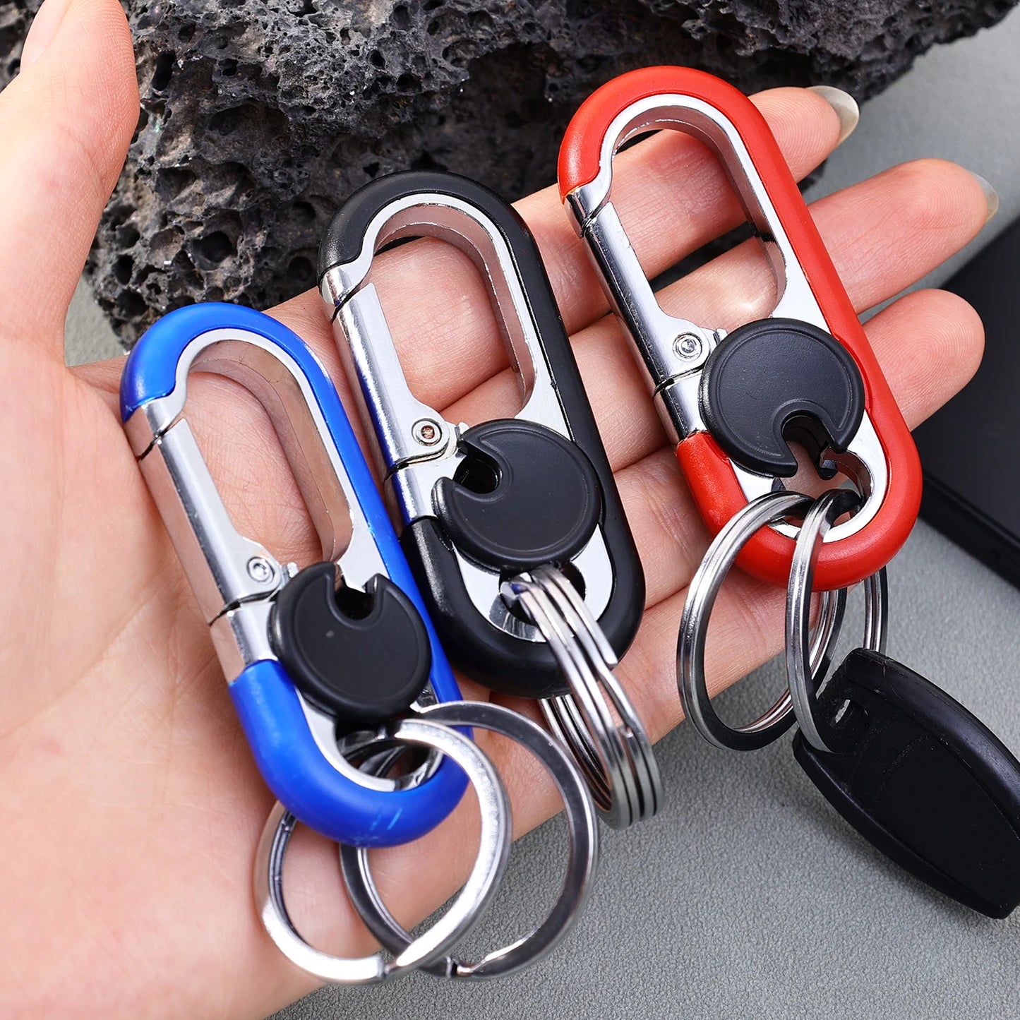 Men Stainless Steel Keychain Hook Carabiner Bottle Opener Double Ring
