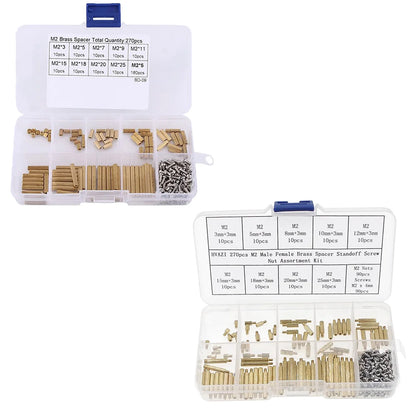 M2 Spacer Assortment Screw &amp; Nut Set 270pcs — Clear Storage Box for Electronics Assembly
