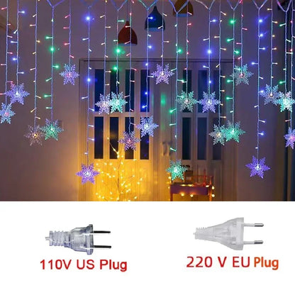 Christmas Holiday LED Snowflakes Flashing Fairy Curtain Lights 32M Waterproof String Lights for Xmas Party Wedding Decoration