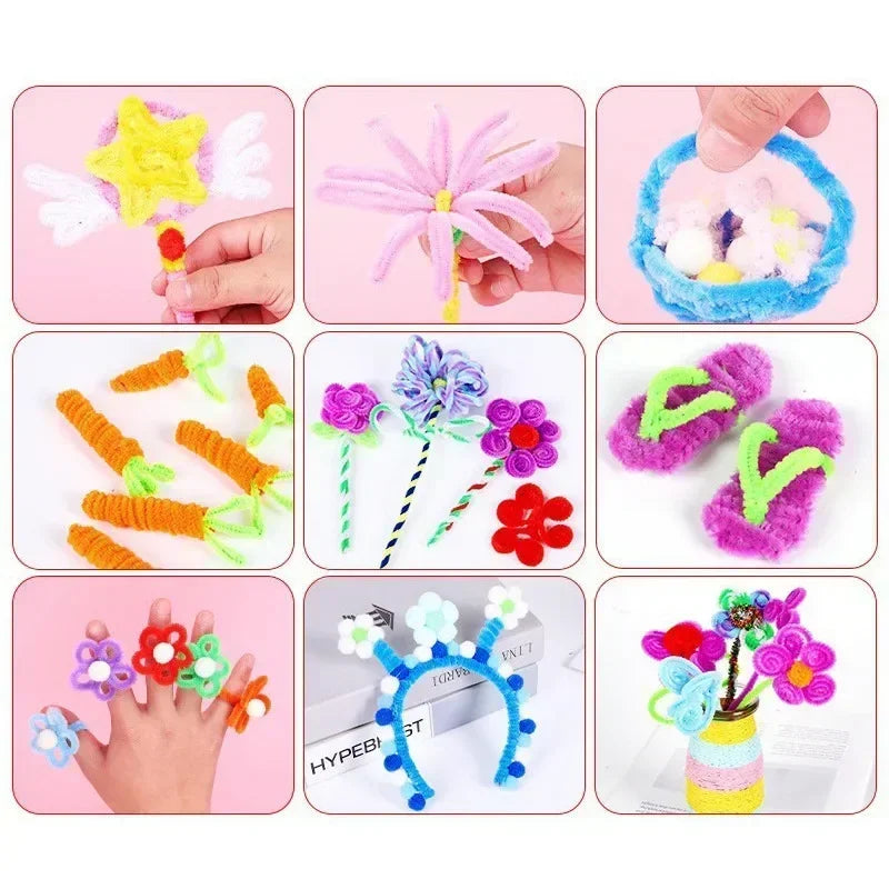 Wholesale Colorful Chenille Stems Pipe Cleaners Plush Tinsel Stem Wired Sticks Twist Stick Hair Strip DIY Craft Educational Toys