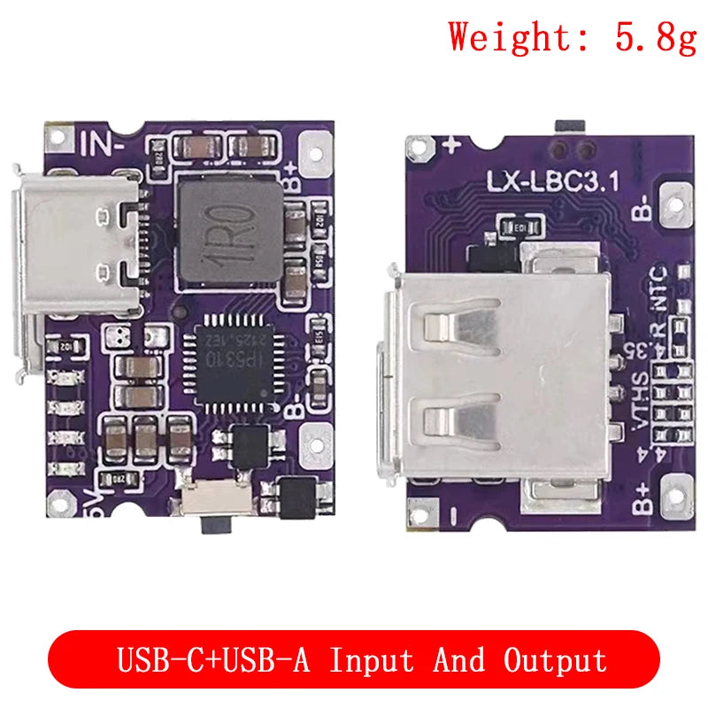Type-C / Micro USB 5V Boost Power Module — 1A/2A/3.1A, Li-ion Protection, LED Indicator