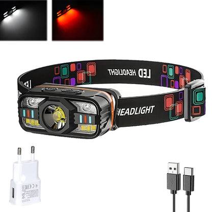 Powerful LED Headlight Handfress Motion Sensor Headlamp Head Lamp 6 Modes COB Flashlight Torch Head Light for Outdoor Camping