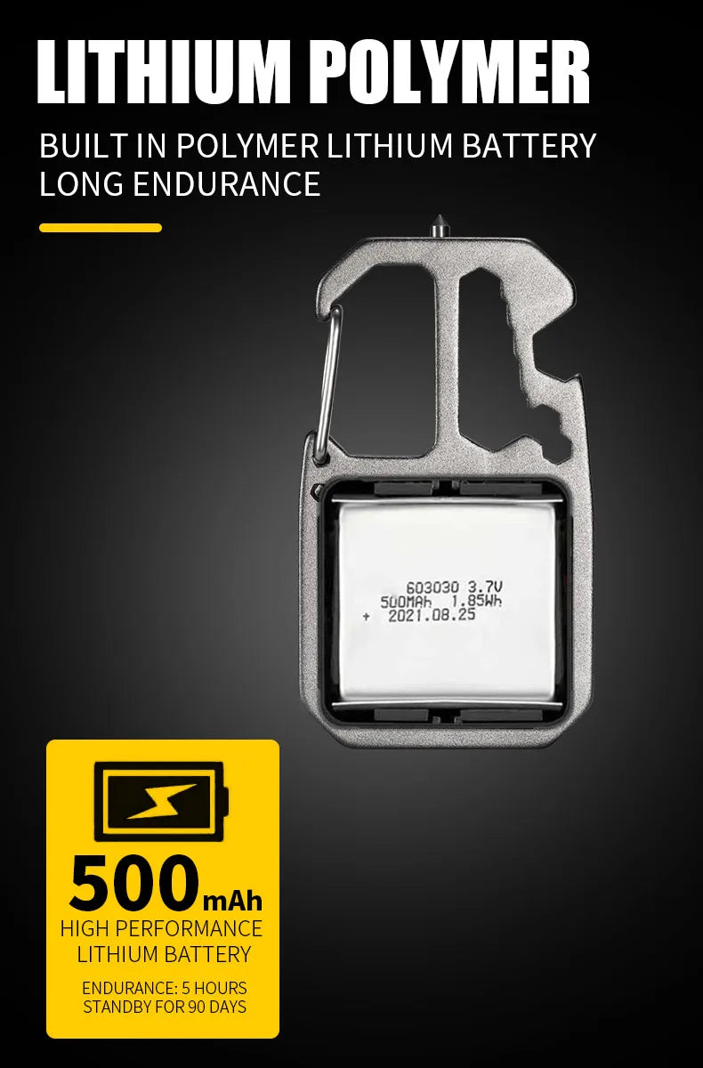 Mini Multifunctional Keychain LED Flashlight USB Rechargeable Portable Flashlight Outdoor Camping Torch Emergency Lantern 500Mah