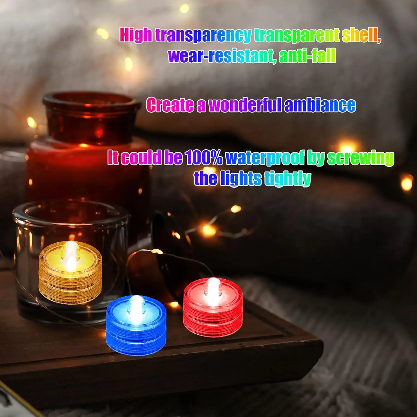LED Flameless Waterproof Tea Lights Submersible Pool Candle Lights Decor