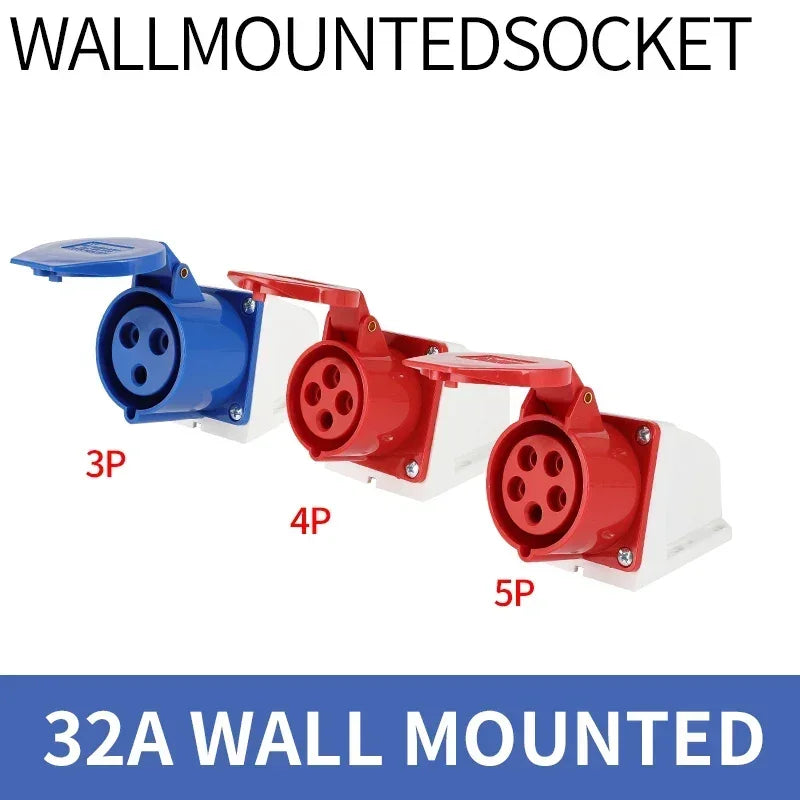 Industrial Plug and Socket Waterproof Connector 3PIN 4PIN 5PIN 16A 32A Electrical Connection Wall Mount Socket