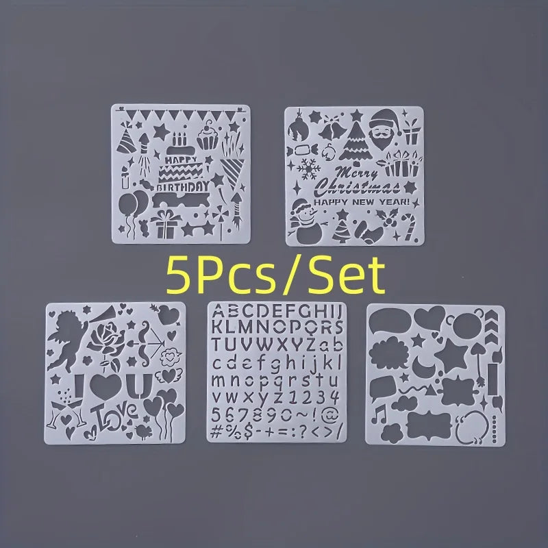 5pcs/set square hollow template lace ruler painting DIY handmade greeting card graffiti template Christmas/Birthday/Love