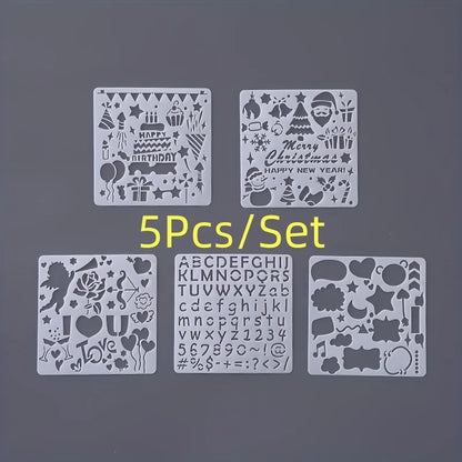 5pcs/set square hollow template lace ruler painting DIY handmade greeting card graffiti template Christmas/Birthday/Love