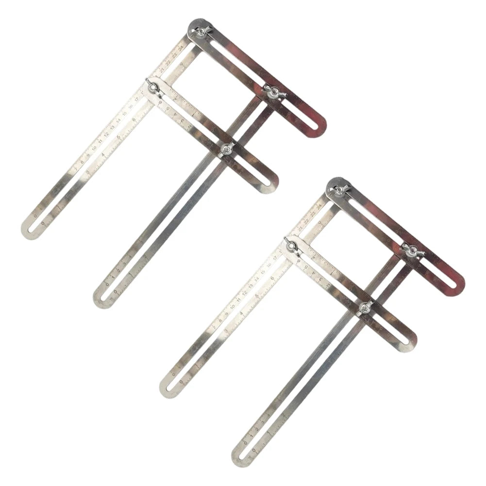 2pcs Multifunctional Four-fold Ruler Stainless Steel Folding Ruler Adjustable Angles Design For Woodworking Architecture