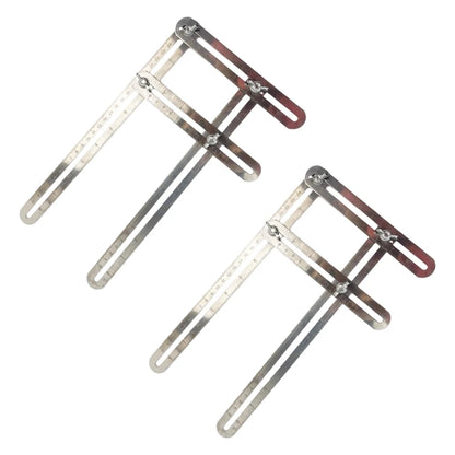 2pcs Multifunctional Four-fold Ruler Stainless Steel Folding Ruler Adjustable Angles Design For Woodworking Architecture