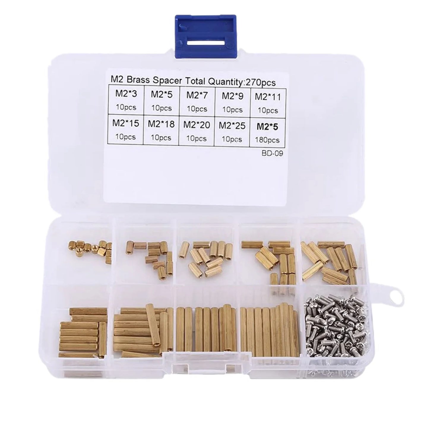 M2 Spacer Assortment Screw &amp; Nut Set 270pcs — Clear Storage Box for Electronics Assembly