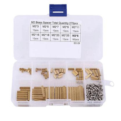 M2 Spacer Assortment Screw &amp; Nut Set 270pcs — Clear Storage Box for Electronics Assembly