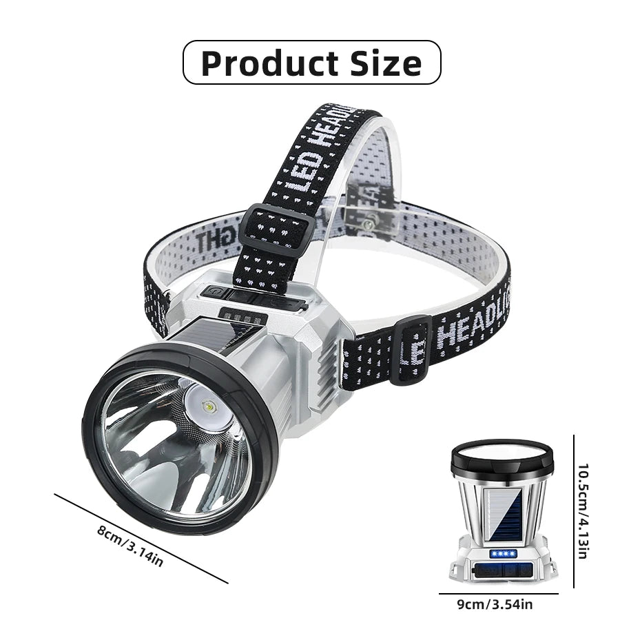 Solar LED Headlamp USB Rechargeable Super Bright Head Torch