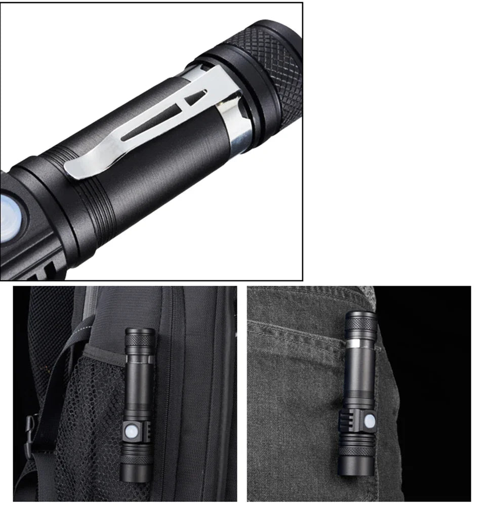 Ultra Bright LED Flashlight T6 Rechargeable Tactical Clip Torch