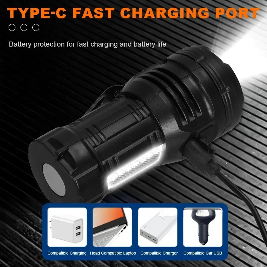 Outdoor Mini Flashlight 9 LED Strong Light Lantern Long Range Rechargeable Pocket Lamp Portable Camping Hiking Magnetic Light