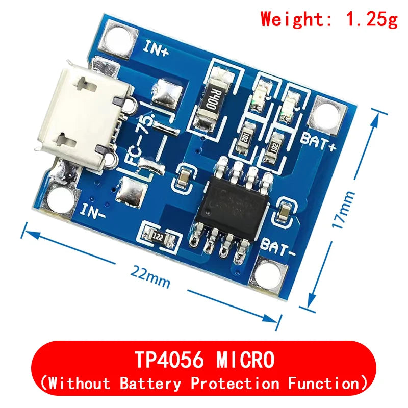 type-c/Micro USB 5V 1A 18650 TP4056 Lithium Battery Charger Module Charging Board With Protection Dual Functions 1A Li-ion