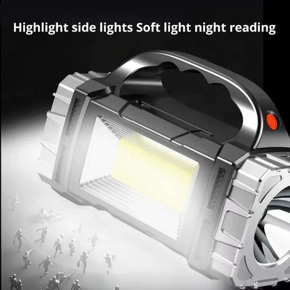 USB Rechargeable Solar LED Flashlight COB Work Light 4 Gear Camping Lamp