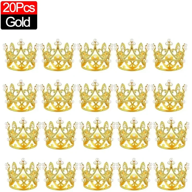 Mini Crown Cake Topper Pearl Tiara Gold Silver 20/1PCS