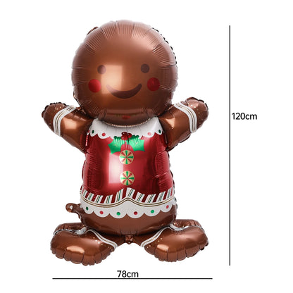 Christmas Foil Balloon, Giant Santa Claus and Gingerbread Man Decor, Aluminum Foil Balloon for Xmas Party, Air Globos Supplies